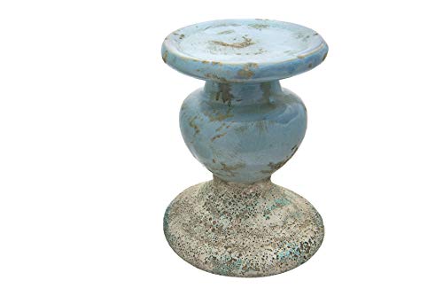 Creative Co-Op Large Distressed Blue Terracotta Pillar Candle Holder - color: Blue, size: 5.5" W x 6.5" H