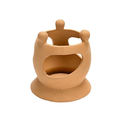 Creative Co-Op Handmade Terracotta Candle Holder with Circle of Figures