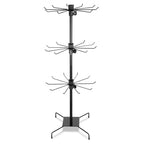 3 Tier 28.3 x 11.8 Inch Rotating Display Stand, Earring Display Rack, Black Metal Retail Display Stand with Hooks for Necklace, Bracelet, Earrings, and Keychains, Adjustable Height