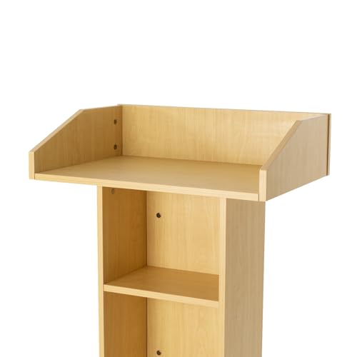 Oak Mobile 43.3" Height Rolling Podium, 3-Tier Movable Desk Lectern Laptop Workstation W/ 4 Wheels Conference Presentation Stand Portable Presentation Standing for Classroom, Church - color: Oak