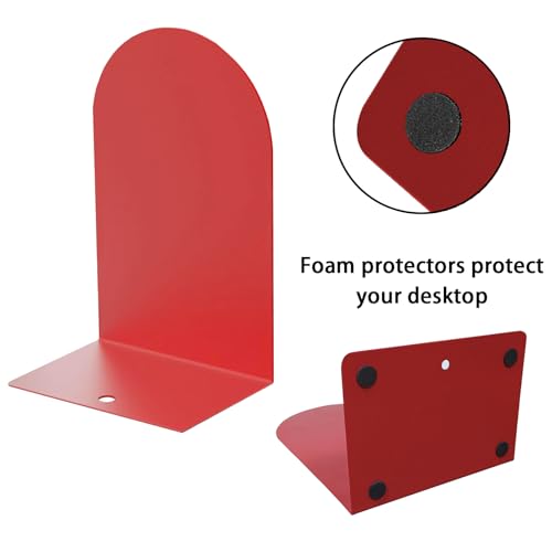 MerryNine Metal Book Ends, 4 Pack Red Bookends for Shelves, Book Holder for Heavy Books, Book End for Kids Books, Decoration Bookend for Home Office - color: Red