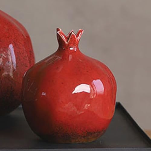 VOSAREA Glazed Ceramic Pomegranates Bud Vase, Pomegranate Home Decor Creative Flower Vase Fake Pomegranate Fruit Table Centerpiece Art Craft Ornament Housewarming Gift B, 12.50X9.50X9.50CM, Red - color: Red