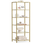 VASAGLE Bookcase, 6-Tier Bookshelf, Slim Shelving Unit for Bedroom, Bathroom, Home Office, Tempered Glass, Steel Frame, Metallic Gold ULGT500A01 - color: Metallic Gold, size: 6 Tiers (15.7"W x 69.8"H)