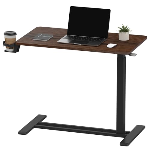 SANODESK Medical Adjustable Overbed Bedside Table with Hidden Casters, Pneumatic Mobile Laptop Computer Standing Desk Cart with Tray, Hospital and Home Use(31.5" W x 17.7" D, Walnut) - color: Walnut, size: Large