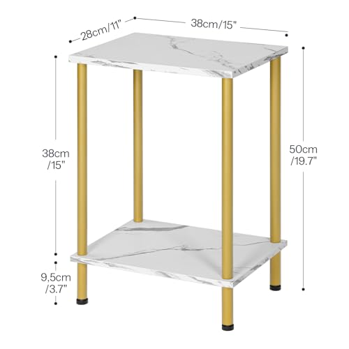 HOOBRO End Table, Small Side Table, Nightstand with 2-Layer Storage Shelves, Sofa Table for Small Spaces, Living Room, Bedroom, Stable Frame, Easy Assembly, Gold and Marble DM09BZ01 - color: Marble + Gold
