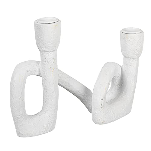 Modern Sculptural Double Taper Candle Holder, White - color: White