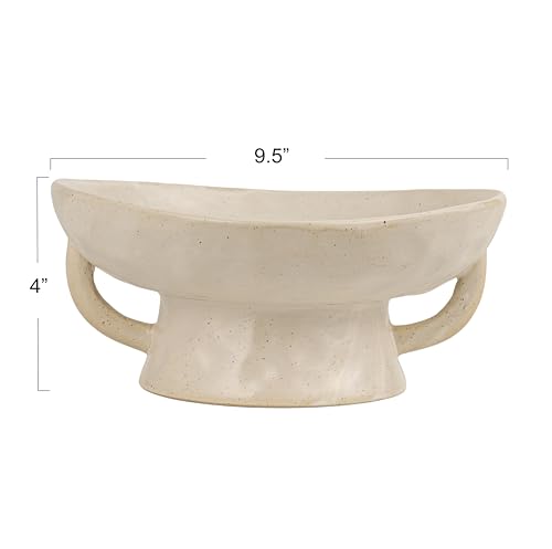 Creative Co-Op Stoneware Footed Pedestal Bowl with Handles, Reactive Glaze, White - color: White, size: 9.5" Round x 4" Tall