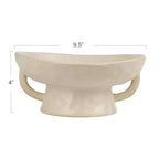 Creative Co-Op Stoneware Footed Pedestal Bowl with Handles, Reactive Glaze, White - color: White, size: 9.5" Round x 4" Tall