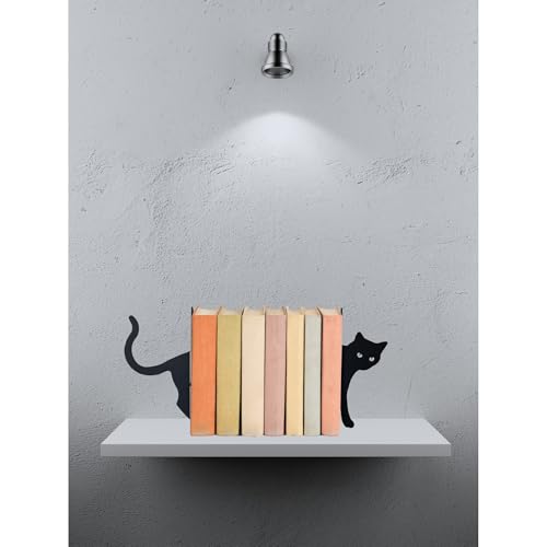 Metal Cat Bookends, Cute Decorative Book Ends for Shelves & Desktops, Heavy Duty Book Organizers, Perfect Cat Lover Gifts for Women Home Decor