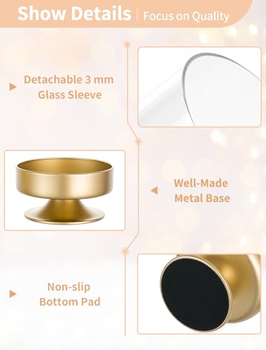 NUPTIO Candle Holders for Pillar Candles: Gold Large Holders with Hurricane Glass Sleeve for Outdoor - Brass Stands Set of 3 for Fireplace Table Centerpiece