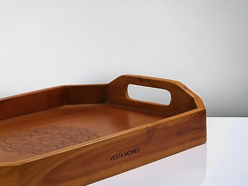 Vesta Homes Extra Large Wooden Serving Tray for Home, Kitchen, Breakfast, Restaurant, Office Organizer, Dining Table | Premium Acacia Wood |18 * 12 * 3 Inches | Handcrafted in India - size: 18" x 12" x 3" (Single Tray)