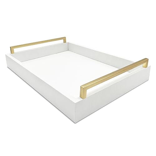 Faux Leather Rectangular Tray, Snow White, 15"W x 11"L x 2"H - color: Snow White