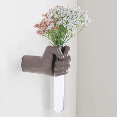 Wall Sculptures, Hand Vases Home Decor, Wall Mount Art Sculpture, Unique Wall Art Statue, Funky Flower Vase Decorations, Modern Eclectic Hanging Decor,Glass Test Tube Vase (Beige) - color: Beige