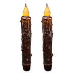 CVHOMEDECO. Real Wax Hand Dipped Battery Operated LED Timer Taper Candles Country Primitive Flameless Lights Décor, 6-3/4 Inch, Brown, 2 PCS in a Package - color: Brown 2 Pcs