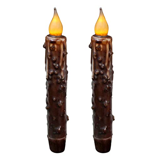 CVHOMEDECO. Real Wax Hand Dipped Battery Operated LED Timer Taper Candles Country Primitive Flameless Lights Décor, 6-3/4 Inch, Brown, 2 PCS in a Package - color: Brown 2 Pcs
