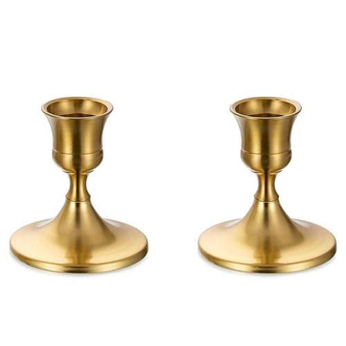 Romadedi Gold Candlestick Candle Holders for Taper, 2 PCS Gold Brass Color Candle Stick Candle Holder for Table Centerpiece, Wedding Reception, Festive Christmas Mantel Decoration or Home Decor - color: Brass-1, size: 2 pcs