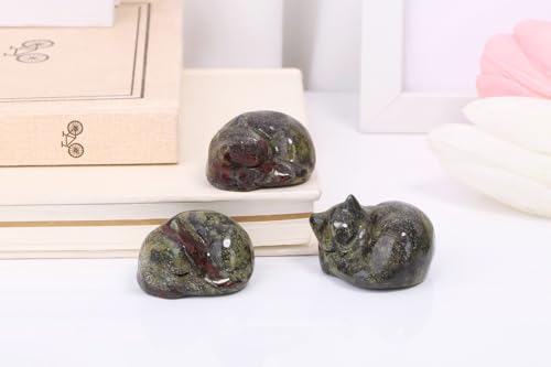 LAIDANLA Dragon Blood Cat Healing Crystals Figurine Sleeping Cat Hand Carved Cute Statue Polished Stone Sculpture Reiki Office Room Bedroom Desk Home Decoration Gifts 1.6" - color: M-dragon Blood