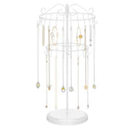 iDavosic.ly 2 Tier Rotating Necklace Holder Organizer with 42 Hooks, Adjustable Metal Bracelet Display Stand Rack, Extra Tall Keychain Spinning Tree Tower for Women, White - color: White