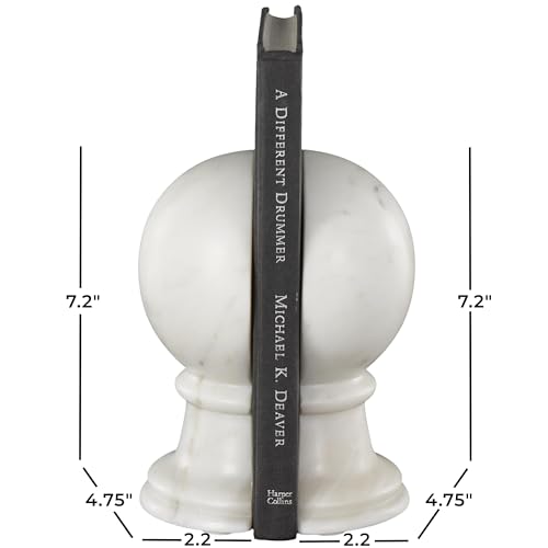 Deco 79 Marble Globe Decorative Bookends Sleek Orb Non Skid Bookends, Set of 2 Office Bookends2 W, 7" H, White - color: White, size: 2"W, 7"H