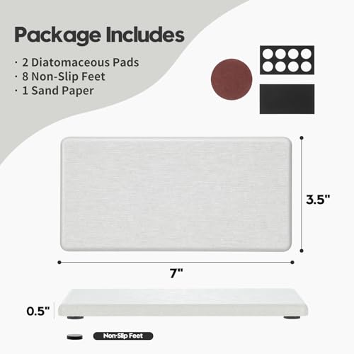 2PCS 7"x3.5" Water Absorbing Bathroom Sink Vanity Trays, Diatomite Stone Quick Drying Mat for Kitchen Counter, Dish Rack Dispenser Sponge Holder Caddy Organizer, Beige, 7"x3.5" - color: 2 Pack - Greige, size: 7" x 3.5"