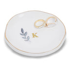 Personalized Ceramic Ring Dish, Initial Jewelry Tray for Rings, Earrings, Necklaces & Bracelets, Gift for Engagements, Birthdays, Holidays, Mom, Sister, Bridesmaid, Bride-to-Be, 4" Ring Plate - color: K