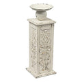 18" Tall Floor Candle Holders for Pillar Candles, Handmade White Large Solid Wood Candle Holder Handcarving Distressed Finish, Decorative Farmhouse Candle Stand for Home Wedding Housewarming Decor