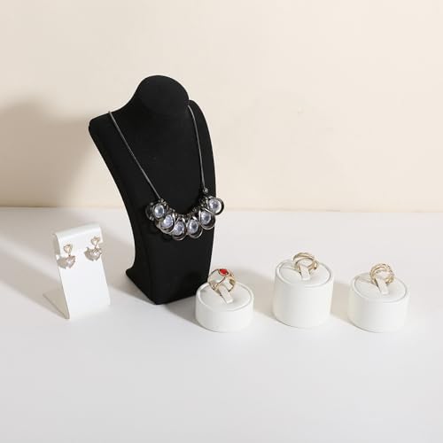 GemeShou 3pcs White Ring Display Stand for Selling, PU Leather Jewelry Ring display holder, Jewelry ring storage organizer for boutique store or Home Decor【Round-3 pcs】 - style: round
