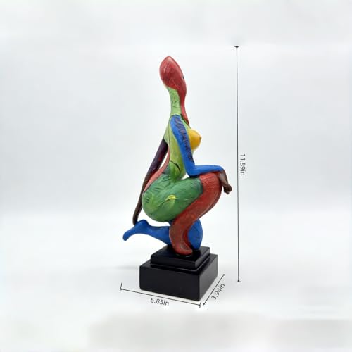 Vibrant Abstract Human Figure Sculpture, 11.89 inch Colorful Modern Art Decor Statue for Home Office Living Room, Hand-Painted Resin Figurine with Black Base, Unique Gift Idea