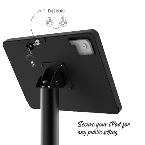 Tablet Kiosk Floor Stand, Anti-Theft, Rotate Lockable Metal Tablet Enclosure+Aluminum Pole+Metal Base, Compatible with 10.9" iPad 10th, Pro 11" 1 2 3 4, Air 4 5, Air 11"(M2/M3), iPad 11"(A16) - color: Black, size: iPad 10th (10.9"), iPad Pro (11")