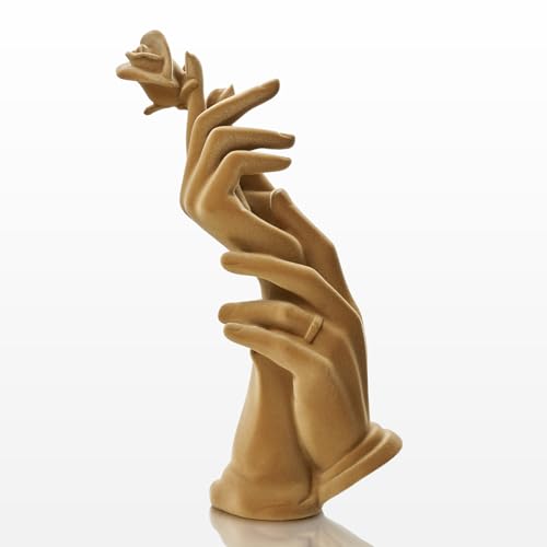 Romantic Couple Statue with Rose, Modern Love Figurine for Home Decor, Symbol of Love & Commitment, Anniversary Wedding Gift for Couples, Bedroom Living Room Shelf Decoration (Brown) - color: Hand Rose-brown