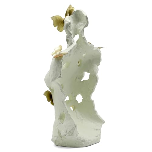 Lukitas Abstract Female Bust with Butterflies Sculpture, Aphrodite Statue, Body Figurine Art Decor, Beauty of Defects, Greek Goddess Bust Ornament for Office Living Room Desk Shelf, Beige, Resin 16" - color: Beige