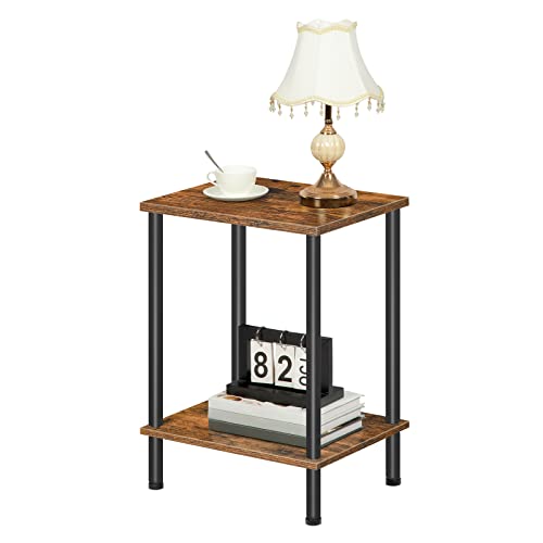 HOOBRO End Table, Small Side Table, Nightstand with 2-Layer Storage Shelves, Sofa Table for Small Spaces, Living Room, Bedroom, Stable Frame, Easy Assembly, Rustic Brown BF09BZ01 - color: Rustic Brown + Black