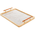 DEAYOU Bamboo Serving Tray with Handles, Marble Pattern Plastic Decorative Ottoman Tray, Large Serving Platter for Coffee Table, Breakfast, Dinner, Perfume, Kitchen Counter, Rectangle, 15.5"x11.5"