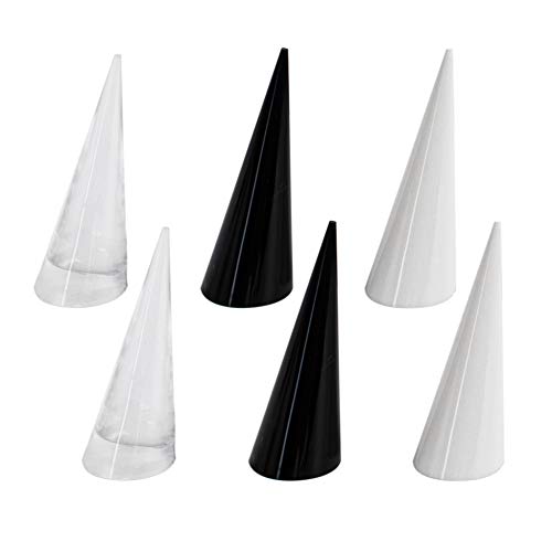 AUEAR, 6 Pack Cone Shape Acrylic for Jewelry Showcase Display Stand (Clear & Black White) - color: Clear & Black & White, size: 6 Pack