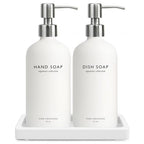 Vine Creations Glass Soap Dispenser Set, Kitchen Soap Dispenser Set with Ceramic Tray, 16 oz Dish Soap and Hand Soap Dispensers with Stainless Steel Pump Decor (White Bottle/Silver) - color: White Bottle / Silver Pump