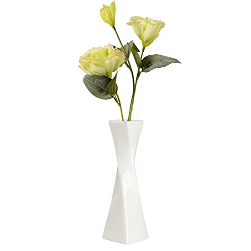Bud Vase, White Small Ceramic Vase for Modern Home Decor, Flower Vase for Centerpieces Twist Minimalism Style Fit Table Shelf Fireplace Bedroom Kitchen Living Room Office