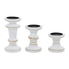 Deco 79 Wood Decorative Candle Holder Candle Stand, Set of 3 Candlestick Holder 8", 6", 4"H, White - color: Beige