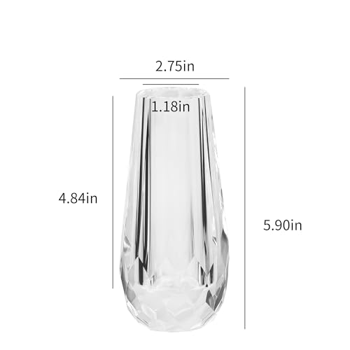 Kitcom Small Flower/Bud Crystal Vase Decorative Vases for Home or Wedding, Outline Dimensions W2.8''xH6', Clear with Gift Box - size: Medium