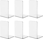 Book Ends for Shelves 6 Pcs Acrylic Bookends Clear Unique Rippled Pattern Book Holder Stand for Heavy Books Home Office School Organizer and Desktop Decorative
