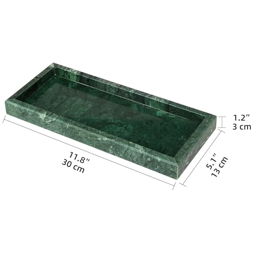 Marble Bathroom Vanity Tray,Luxury Natural Stone Small Decorative Tray,Soap Dispenser Dresser Top Perfume Home Kitchen Toilet Tank Sink Tray for Soap Bottles, Key Trinket Ring Tray(Green) - color: Blackish Green, size: 12" x 5" x 1.2"