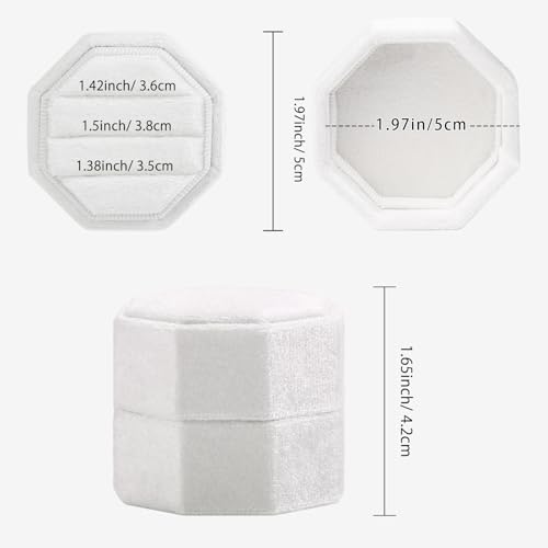 WantGor Velvet Ring Box, 3 Slots Jewelry Ring Gift Box Vintage Ring Display Holder Case for Wedding Ceremony Proposal Engagement - color: White