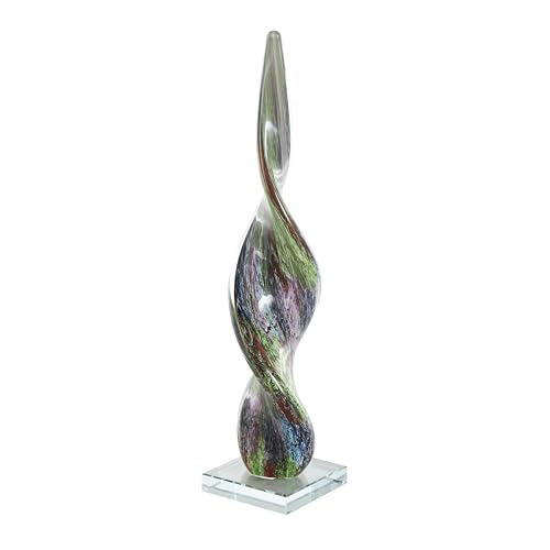 Deco 79 Glass Abstract Decorative Sculpture Swirl Home Decor Statue with Clear Base, Accent Figurine 4" x 4" x 17", Multi Colored - color: Multi Colored, size: 4" x 4" x 17"