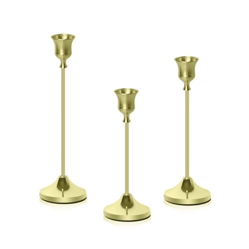 Golden Taper Candle Holders Metal Gold Candlesticks Modern Candle Stick Holders Set of 3 for Dining Table, Weddings & Home Decor - color: Pure Gold
