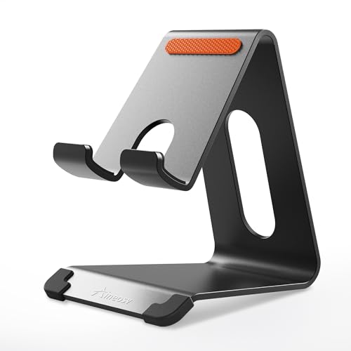 Phone Stand for Desk, Thickened Aluminum Cell Phone Stand & Phone Holder for Desk, Compatible with Tablets, iPhone, iPad, Samsung - Black - color: black