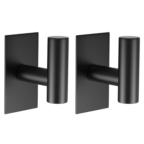 VAEHOLD Wall Towel Hooks, Heavy Duty Sticky Holder Waterproof Towel Hooks for Hanging Coat, Clothes, Closet Hook Wall Mount for Kitchen (Black, 2 Pack) - color: Black, size: 2 Pack