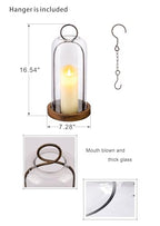 16" High Versatile Rustic Brown Metal Candle Holder with Handmade Sturdy Glass Dome And Shabb Brown Wooden Base for Pillar Candle & Plants, Industrial, Farmhouse, Shabby Chic, Display Cloche Bell Jars - color: Brown, size: 7"x16"