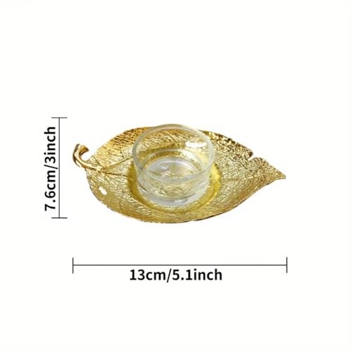 1PC Nordic Natural Wind Leaf Shape Candle Holder Tea Wax Small Round Transparent Container Table Top Decoration Candle Holder (Silvery) - color: Silvery