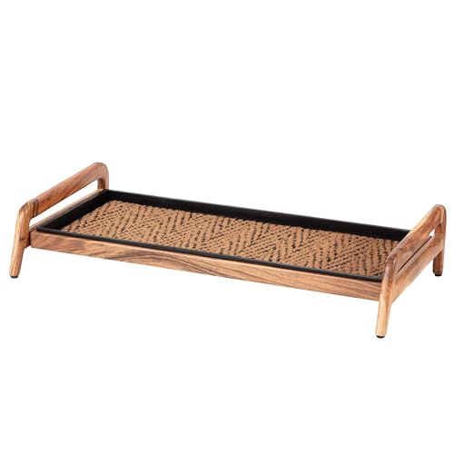 Anji Mountain Heavy Duty Waterproof Wooden Shoe Storage Mat Organizer/Boot Storage Tray Multi Use for Entryway with Coir, Tan and Black Insert, 1 Tier, Fits 3 Pair (36.5" Wide) - color: Tan and Black, size: 1 Tier, Fits 3 Pair