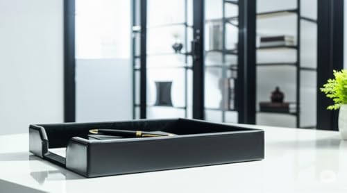 Dacasso Bonded Leather Desktop Tray Luxury Letter Holder & Paper Organizer for Desk, 13.5in x 10.5in x 2.13in, Black - color: Black, size: 13.5" x 10.5" x 2"