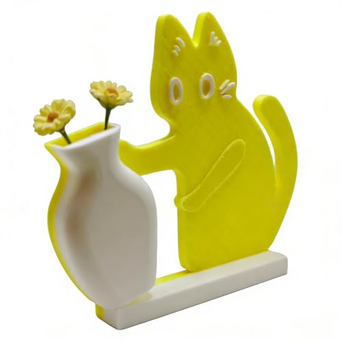 Cat Push Flower Vase for Home Decor Cute Vases for Table Room Decor Unique Lollipop Vases for Women (Small Glow Yellow White) - size: Small Glow Yellow White